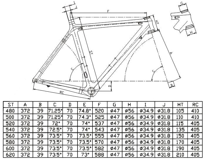 java road bike size chart